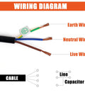 Wiring diagram showing earth, neutral, and live wires for Concrete Vibrator Motor 30W For Shaker Table With Aluminum Alloy Housing 3600 RPM