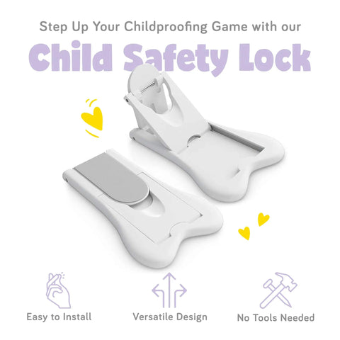 Kidproof Cabinet And Drawer Locks Set Of 2 Easy Install Baby Proofing Latches in white shown open and closed