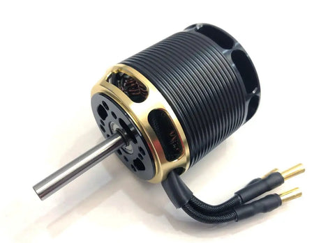 Heavy Duty Rc Helicopter Motor 4025 Dc Brushless Rig showing six millimeter shaft, black metal housing with gold accents.
