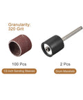 320 Grit Sanding Sleeves Set With One Hundred Pieces Of Half Inch Sleeves And Two Drum Mandrels For Rotary Tools Durable Aluminum Oxide