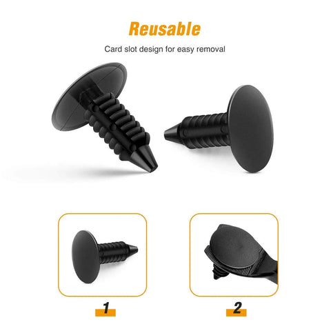 Zero Drama Heavy Duty Nylon Bumper Fastener Rivet Clips And Fender Shield Retainer Push Pin, reusable clips with card slot design.