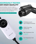 Level Two Portable Ev Charger Delivering Straight Up 3.5 Kw Adjustable 16 Amp Output with IP65 waterproof rating and user instructions.
