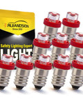 10 Pack 12V E10 Mini Screw Led Indicator Bulbs Featuring Smooth Negative Earth Wiring, Legit Red Glow For Dash Gauges, Vintage Radios, And Holiday Strings in a pouch.