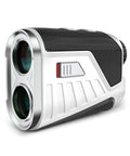 Golf Rangefinder With Slope Mode, 1200 Yard Range, Rechargeable Battery device with dual lenses and textured grip.