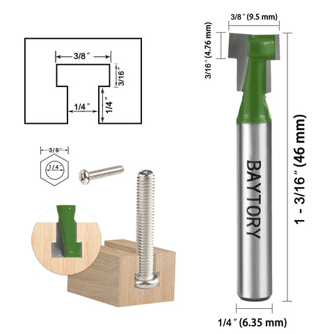 Keyhole Router Bits Set for Wood With One Quarter Inch Shank, Blade Diameters Five Sixteenths, Three Eighths and One Half Inch