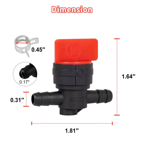 Dimensions and details of In Line Fuel Shut Off Valve For Small Engines One Quarter Inch Fuel Cut Off Valve Fits Riding Lawn Mowers