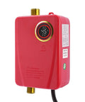 Sleek Red Instant Tankless Electric Water Heater, 3000W On Demand Wall Mount Unit with adjustable digital temperature display.