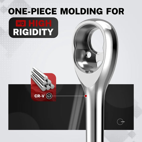 Top Shelf 3/8 Inch Drive Ratchet Wrench crafted from premium chrome vanadium steel showing one-piece molding for high rigidity.