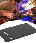 Six Hole Guitar Back Plate for Electric Guitars, Durable Plastic Rear Cover Plate Cavity Shield shown with guitarist