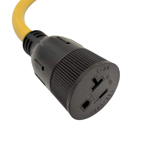 Close-up of the T blade female end on a NEMA 5-20 Extension Cord 50 Ft 125V 20A Heavy Duty Copper 12 AWG