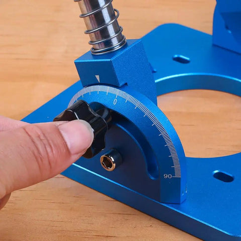 Knockout Accuracy Portable Drill Guide And Angle Drill Jig For Perfectly Straight Holes Every Single Time showing adjustable angle dial.