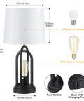 Set Of 2 Farmhouse Table Lamps For Living Room With Dual USB Ports, diagram of lamp with measurements and included bulbs