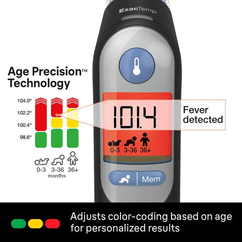 Digital Ear Thermometer For Adults And Infants With Preheated Tip Infrared Reading ExactTemp Beep For Proper Positioning Fast Accurate Temperature Readings Pediatrician Recommended Kid Friendly, front view