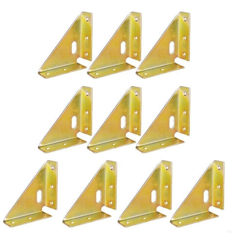 Rock Solid Corner Angle Braces, Pack Of 10 White Metal Right Angle Brackets For Furniture Repair And Cabinet Support, shown in a stacked arrangement.