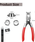 Half Inch Grommet Tool Kit With 150 Eyelets And Hole Punch Pliers For Fabric Leather And Canvas, showing pliers and eyelet sizes