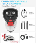 Tesla J1772 EV Charger Adapter Up To 60A 250V IP65 Weatherproof NACS To J1772 Converter shows compatibility with Tesla chargers