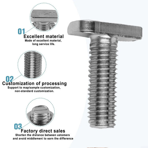 M8 Hammer Head Solar Screws Built From Top Shelf 304 Stainless Steel For Rock Solid Panel Mounting and Heavy Duty Rack Fastening With All Season Rust Resistant Performance And Clean Burr Free Grip close-up view of bolt detail.