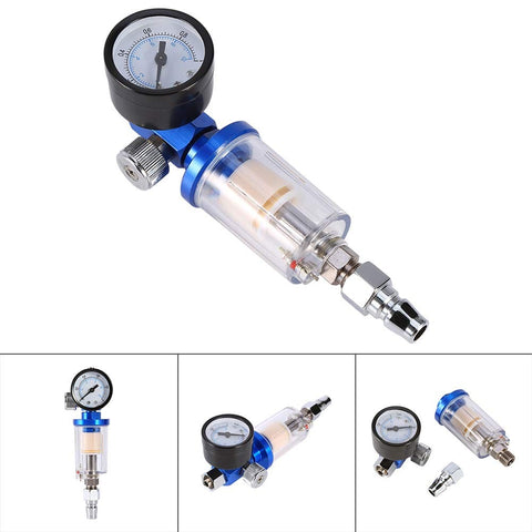 Spray Gun Pro Grade Air Pressure Regulator With 140 PSI 10 Bar Gauge And Inline Oil Water Trap Filter Separator, multiple views