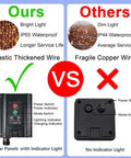 Comparison of Solar Curtain Lights For Outdoors 2 Pack 300 LED Fairy String Lights with remote, highlighting durability and features.