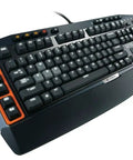 Slick Mechanical Gaming Keyboard With Dope Responsive Tactile Switches And Dual Zone Backlighting For Crushing Online Matches And Delivering Smooth Keystroke Accuracy All Wrapped In A Matte Black Casing, angled view.