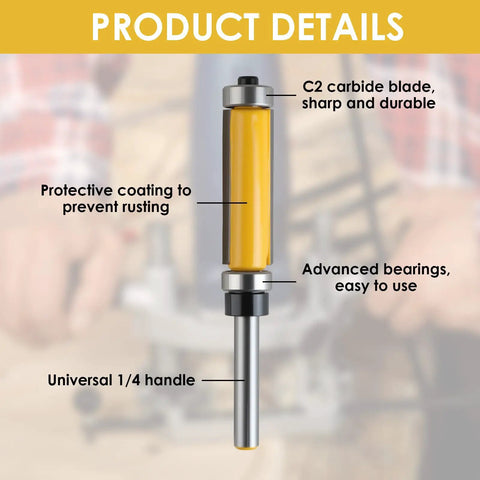 Double Bearing Flush Trim Router Bit Set With One Quarter Inch Shank Carbide Top and Bottom Bearings product details image