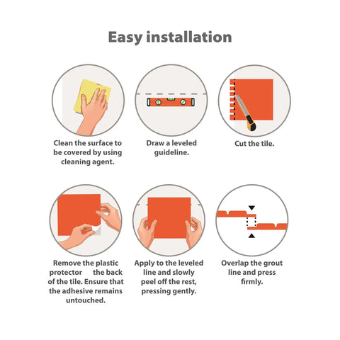 Installation steps for Peel And Stick Kitchen Backsplash Tiles Self Adhesive Subway Tile 11.8 By 11.8 Inches Red Glossy Water And Heat Resistant 3D Wall Tiles No Mess Easy Install For Bathroom Splashback Eco Friendly