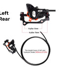 Left rear CNC MTB hydraulic disc brake set, black with orange accents, 1450mm hose length