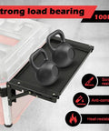Foldable Magnetic Work Table For Packout System shown with kettlebells on tray, demonstrating strong load bearing capacity.