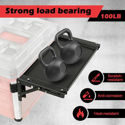 Foldable Magnetic Work Table For Packout System shown with kettlebells on tray, demonstrating strong load bearing capacity.