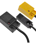 Inductive Proximity Switch 3mm and 5mm Sensing, NPN PNP NO NC, 3 Wire Sensor For Industrial Automation, Built Tough Durable Shell Construction, Clear On Off Feedback, Smooth Trigger And Stable Signal. Black and yellow inductive proximity switch with cable