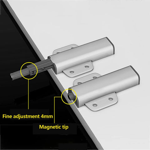 Push To Open Cabinet Latch Set Magnetic Door Touch Latches For Drawer Closure 2 Pack showing magnetic tip and adjustment