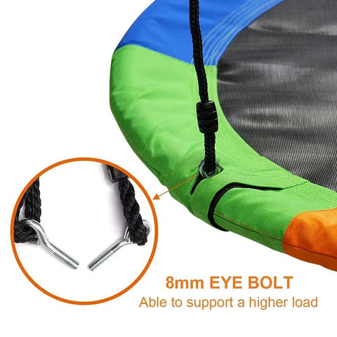 Close-up of 40 Inch Saucer Tree Swing With Large Rope Swing Seat And Platform For Kids And Friends Outdoor Backyard Swing Set Includes Bonus Carabiner