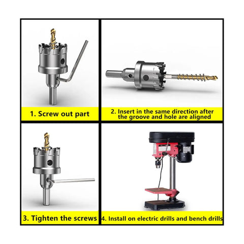 Step-by-step guide for attaching Anti Wear Hole Saw With Extended Use Design For Drilling Hard Metals And Plastics, Auto Ejector Spring Included, 19.5mm, Smooth Entry And Exit, Minimal Chipping, Faster Cutting For High Volume Projects, Heavy Duty Workhorse For Wood And Plastics to a drill.