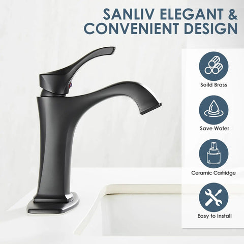 Matte Black Bathroom Faucet With One Hole And Deck Plate, Dope Single-Handle Vanity Tap, Modern Farmhouse Sink Faucet Display