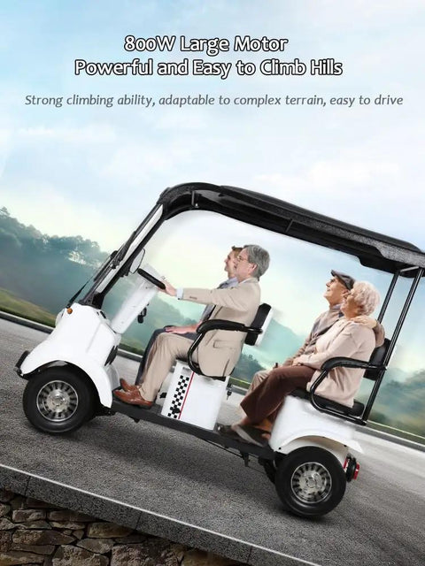 Four Passenger Electric Golf Cart Loaded With An 800W Brushless Motor And 60V Lithium Battery Built Tough for hilly terrains.