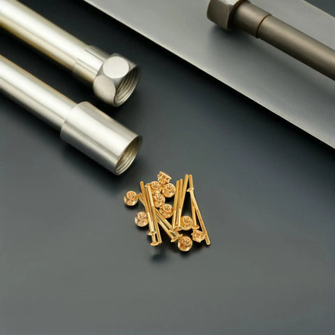 Pure Copper Teapot Knob Replacement Screws And Nuts Kit 10 Set, gold hardware screws and nuts on dark background