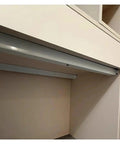Heavy Duty Wall Mount Shelf Brackets With Closet Rod Support, 68 inch pole installed in storage space, supports 220 lbs.