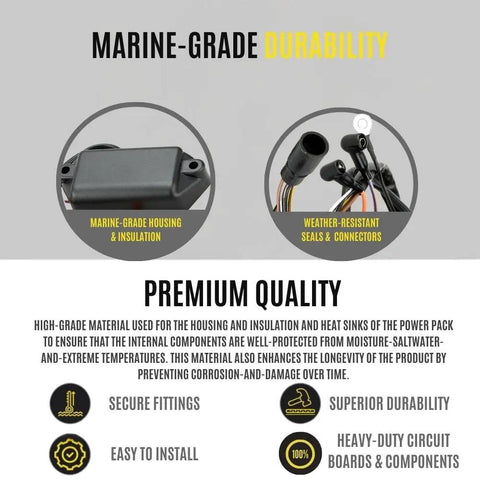 Power Pack For Johnson Evinrude CDI Box Compatible With 4 To 60 HP Outboards, showing marine-grade housing and connectors.