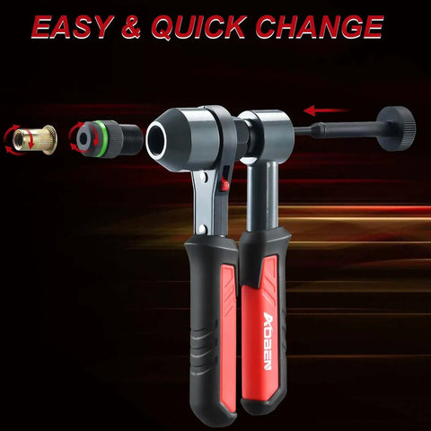 Pro Grade Rivet Nut Tool Kit With Nutsert Gun showing easy and quick mandrel change for auto body projects