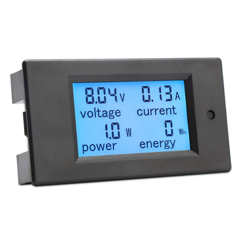 Portable Digital Multimeter For DC 8 To 100V And 20A Power And Energy Meter With LCD Display shows voltage, current, power, energy