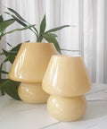 Swirl Mushroom Glass Lamp In Striped Pink, Hand Blown Translucent Murano Style Table Bedside Light, Italian Modern Decor