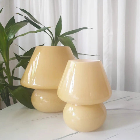 Swirl Mushroom Glass Lamp In Striped Pink, Hand Blown Translucent Murano Style Table Bedside Light, Italian Modern Decor