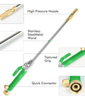 Beast Mode High Pressure Power Washer Wand Kit with brass nozzle and stainless steel wand, green textured grip, quick connector