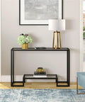 Tall Table Lamp With Brass Finish And White Drum Fabric Shade, 24.5 Inch Tall on console table in modern living room