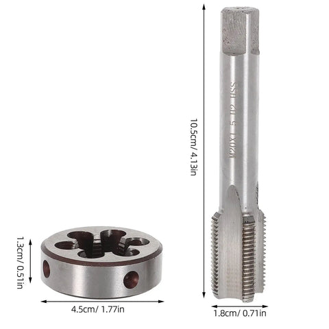 Top Notch M20 X 1.5 Metric Hand Thread Tap And Die Set For Serious Gear Head Repair Work With Hardened Alloy Steel Cutting Tools, tap and die shown with size markings