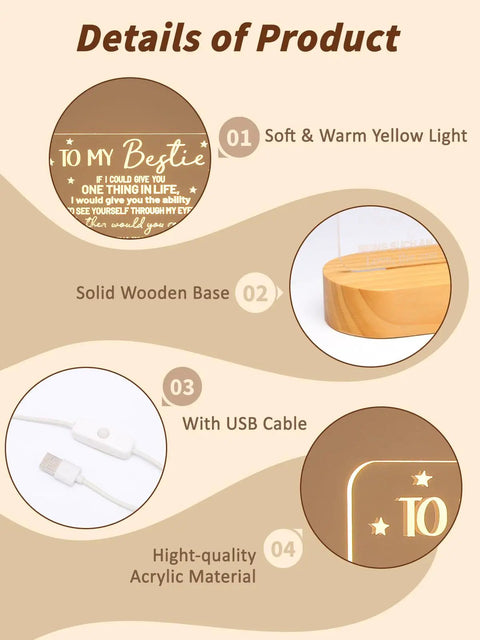 Details of Best Friend 3D Illusion Lamp Night Light With Warm White Glow And Sweet How Special You Are To Me Message