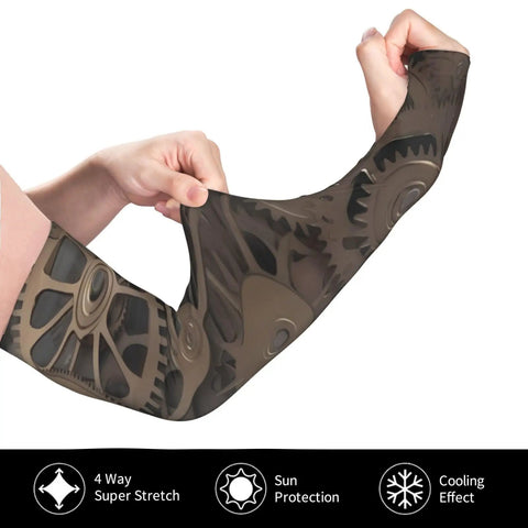 Steampunk Mechanical Gears Arm Sleeves Keep You Chill And Covered Up All Day Long With Smooth Ice Silk Material For Major Sun Protection While Cycling Hiking Or Just Hanging By The Beach