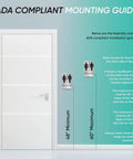Mounting guide for Unisex Restroom Sign For Business With ADA Braille, 9x6 Inch Self Adhesive Door Or Wall Sign, installation height.