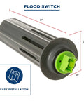 Dishwasher Flood Switch And Thermistor Assembly WD21X10519 Leak Shield showing dimensions and easy installation
