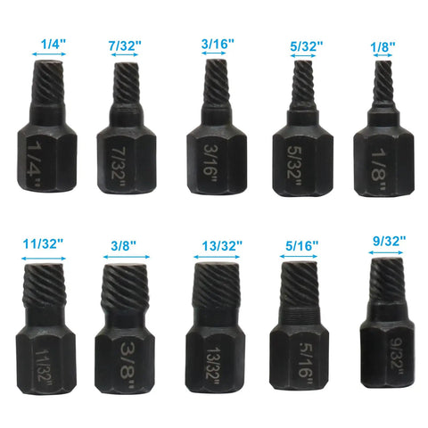 Harskiyer 10 Piece HSS Screw Extractor Kit And Bolt Remover Set For Stripped Or Broken Fasteners Easy Out Damaged Nut Driver Tools For Garage DIY Auto Repair Pros, 10 sizes